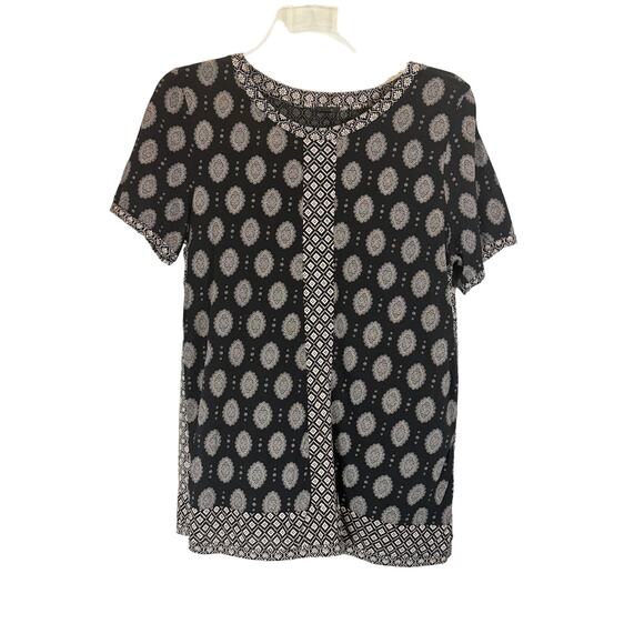 J. Crew Black and White Printed Short Sleeve Blouse - Size Small - Picture 1 of 4